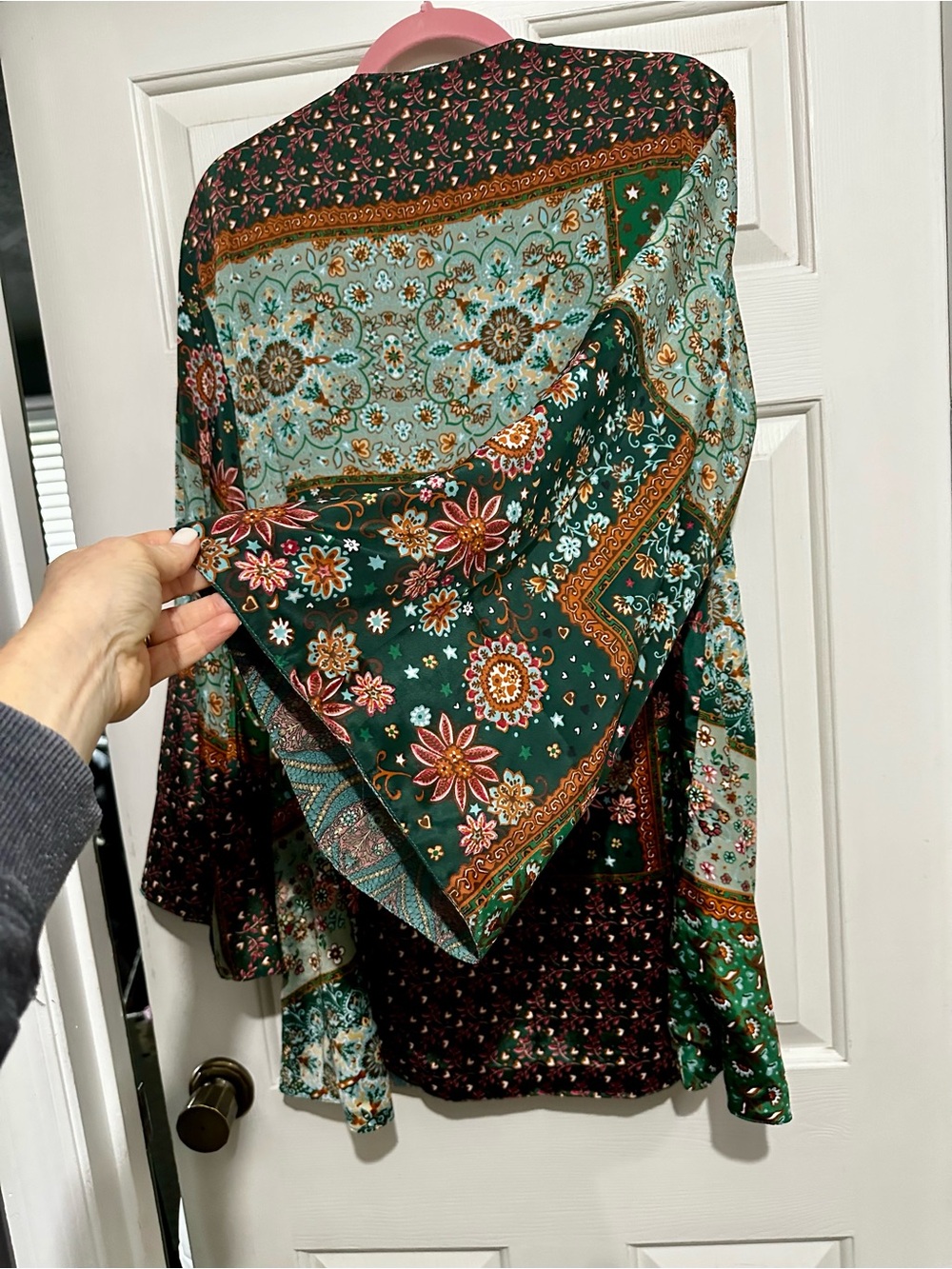 Earthbound Bohemian Patchwork Open Kimono Jacket - Multi Green - Picture 7 of 7